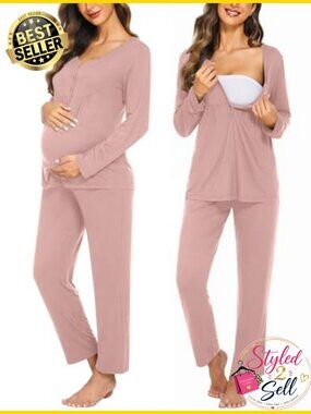 Maternity Nursing Pajama Set Long Sleeve Postpartum Sleepwear